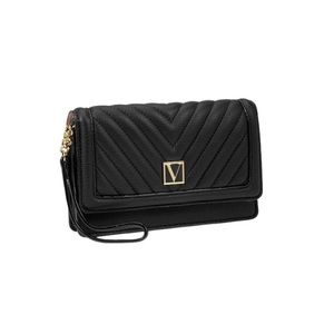 The Victoria Tech Wristlet black V-Quilt with V-Monogram